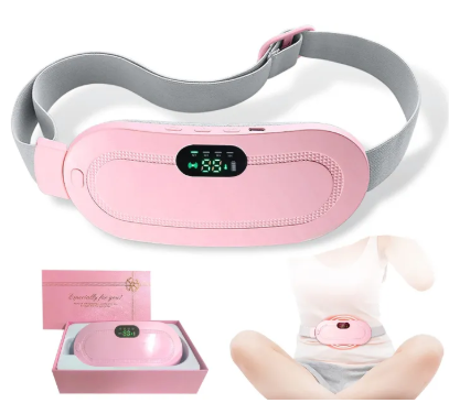 Cordless Heating Pad for Menstrual Cramp Relief — Pink Waist Belt with Massage & LED Display, Wear It Through Your Whole Day