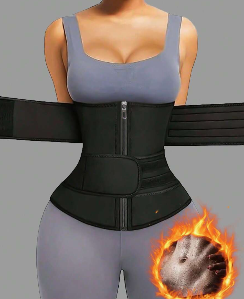 Waist Trainer Belt with Double Straps & Zip — Adjustable Trimmer That Won't Roll or Slip