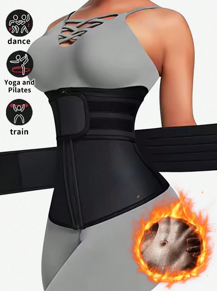 Waist Trainer Belt with Double Straps & Zip — Adjustable Trimmer That Won't Roll or Slip